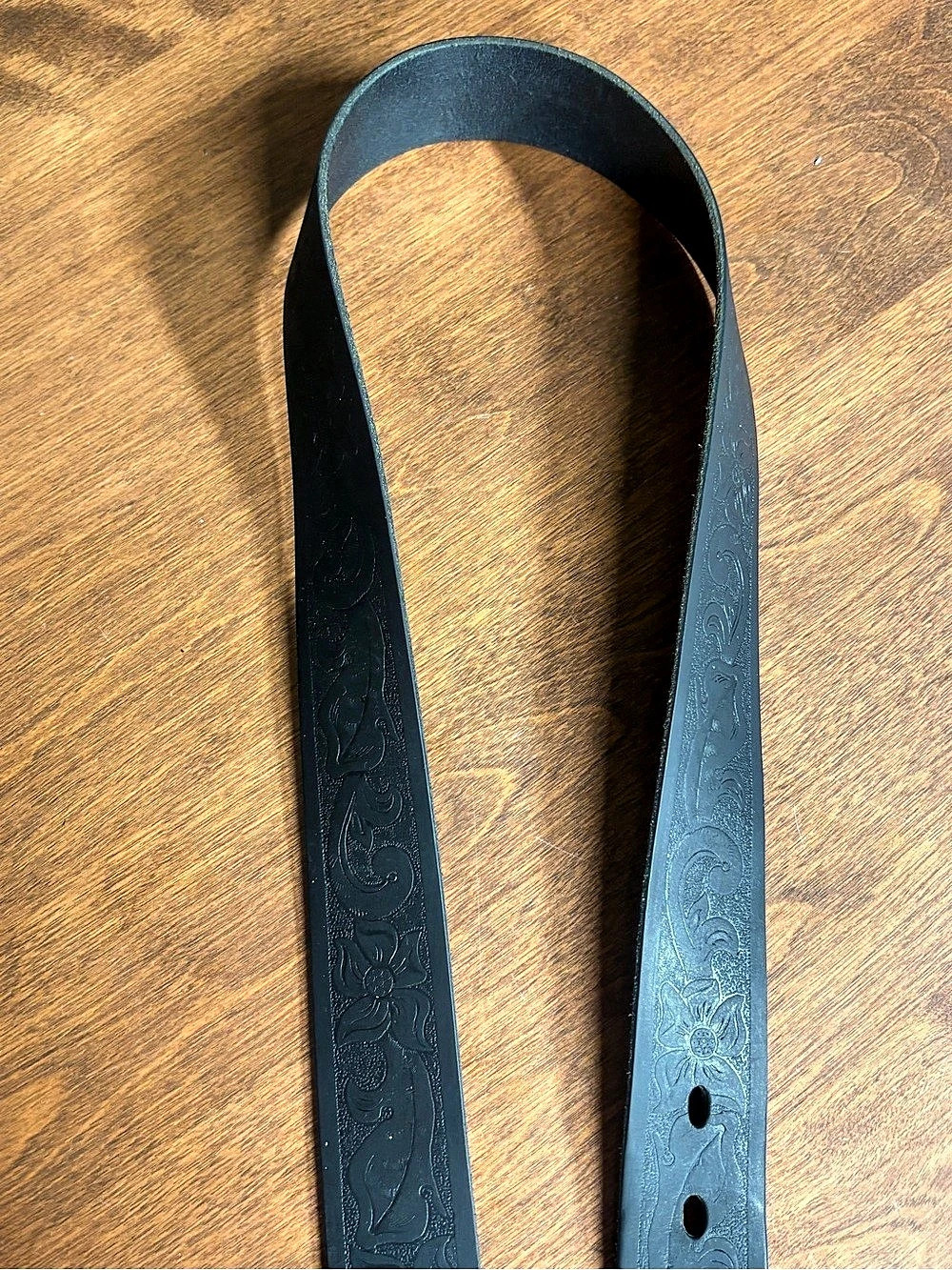 Embossed Floral Black Belt